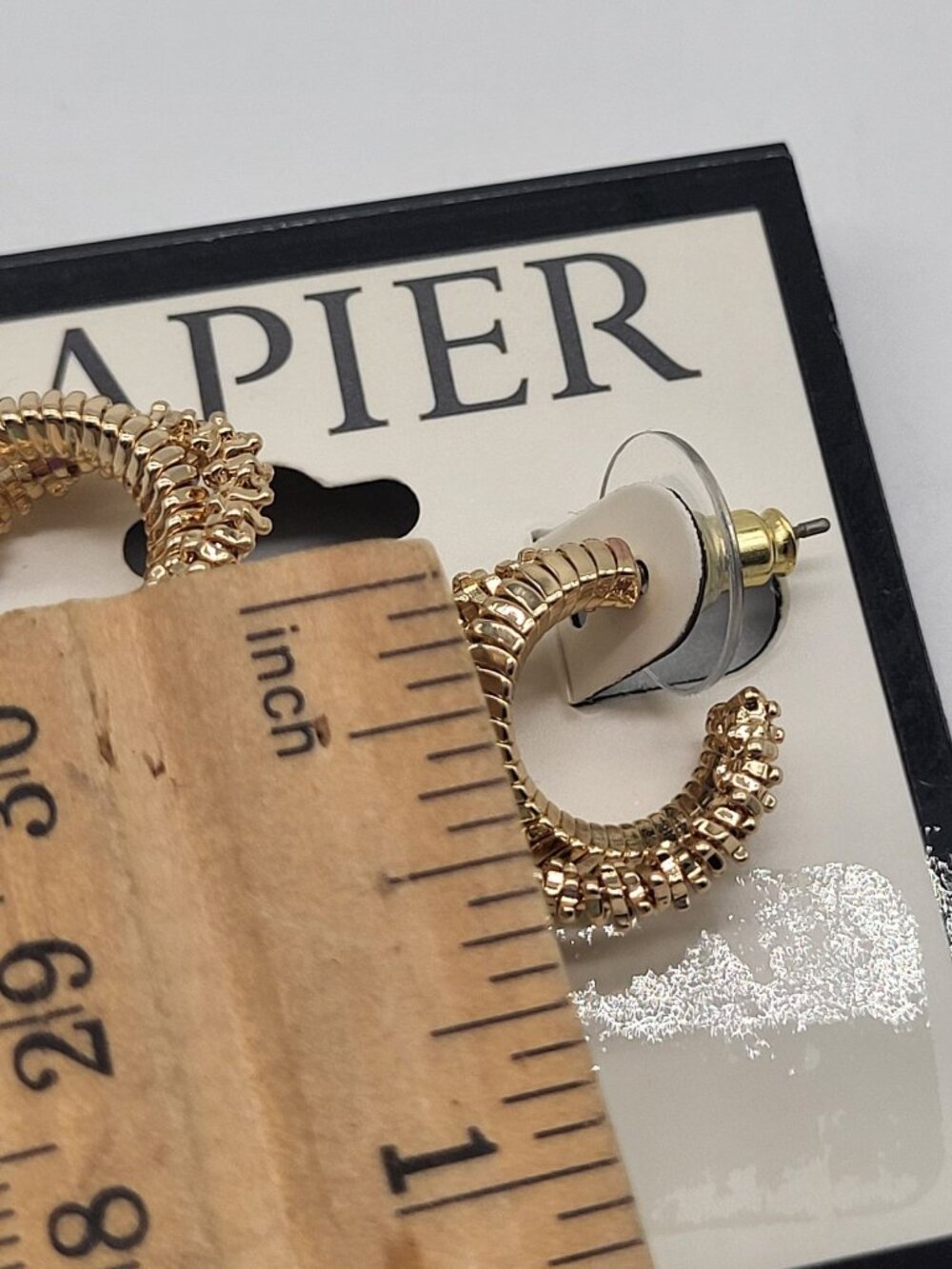 Napier Gold Tone Small C Hoop Earrings Classic Preppy Textured - Picture 4 of 4